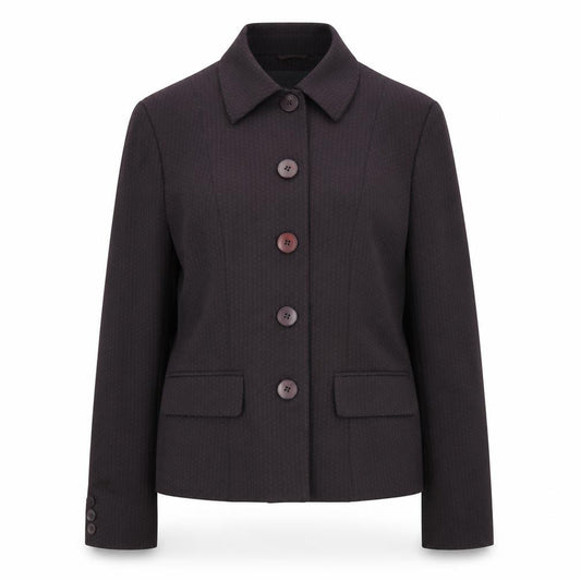 Front view of Next women’s purple jacket, size UK 12, button