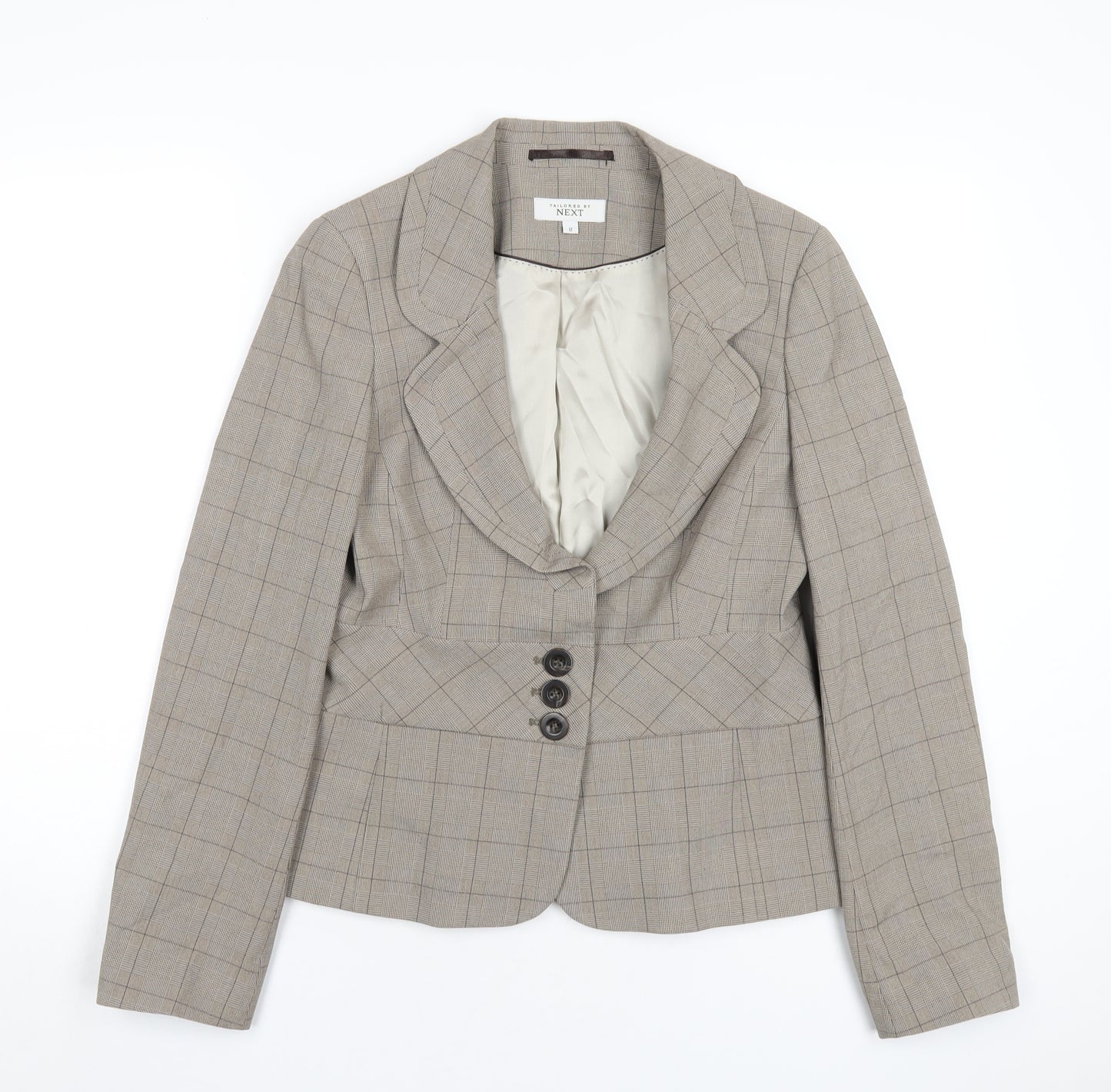 NEXT Womens Beige Plaid Jacket Blazer Size 12 Button