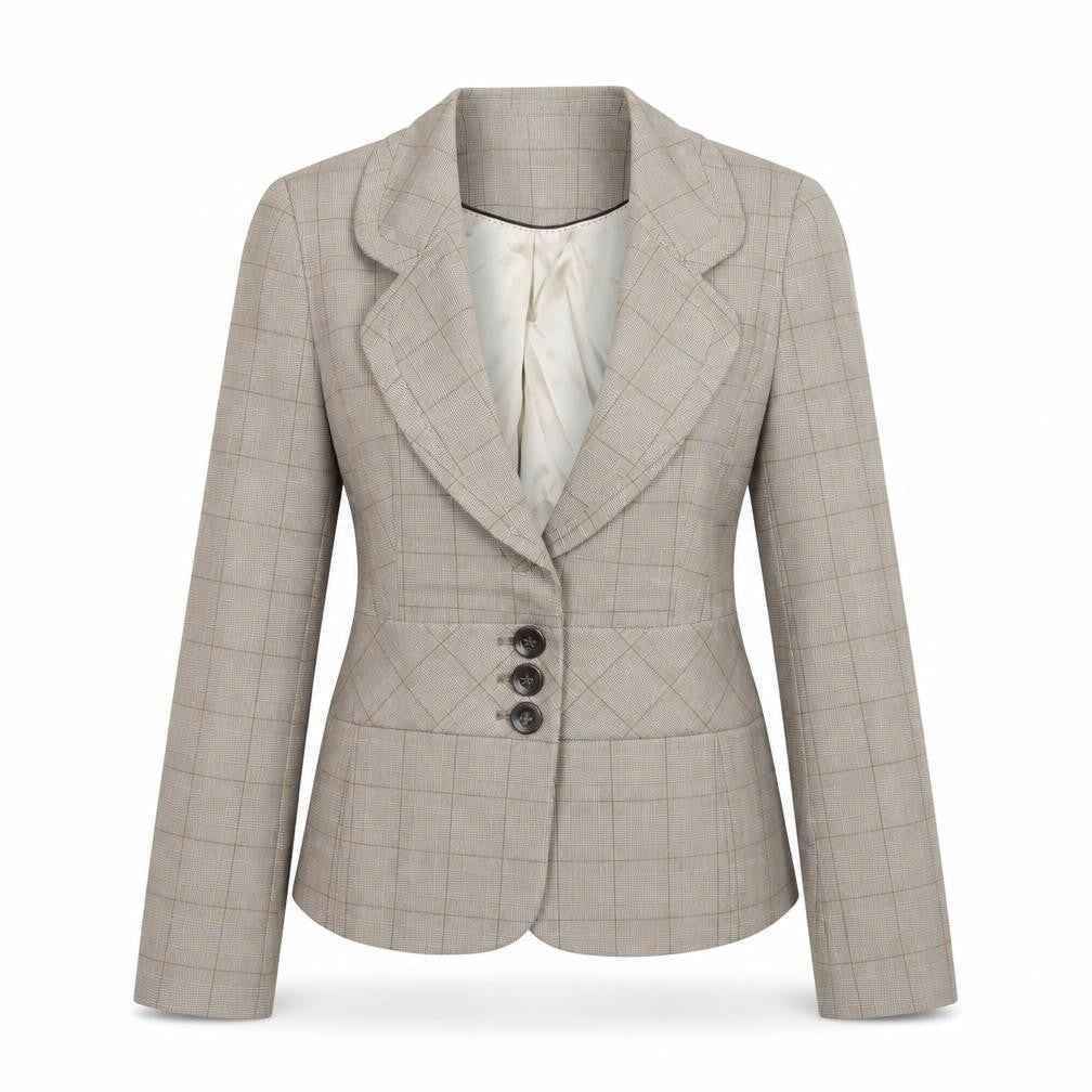 Next Womens Beige Plaid Jacket Blazer Size 12 Button