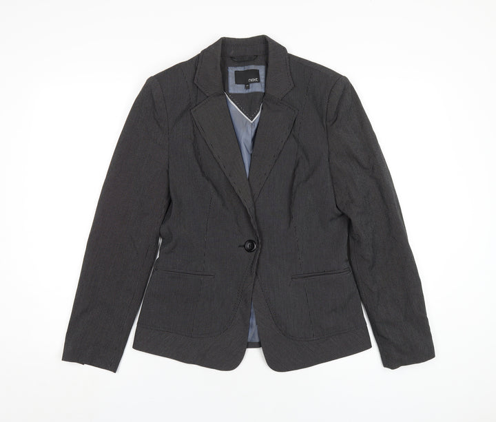 NEXT Womens Black Striped Polyester Jacket Blazer Size 10