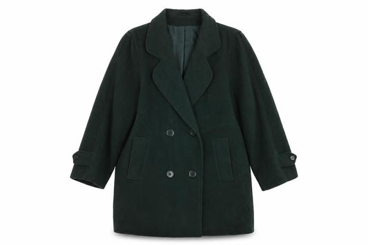 Front view of C&A women’s green overcoat coat, size UK 12, button