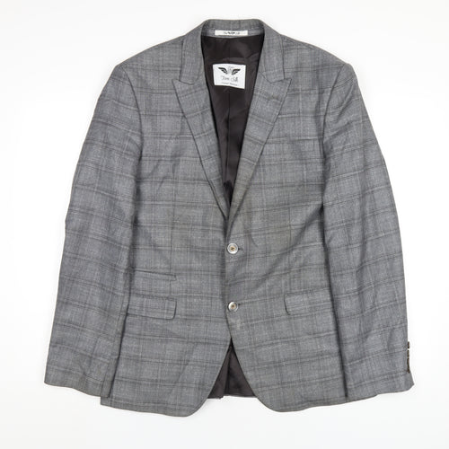 Tom Silk Mens Grey Plaid Viscose Jacket Blazer Size 42 Regular