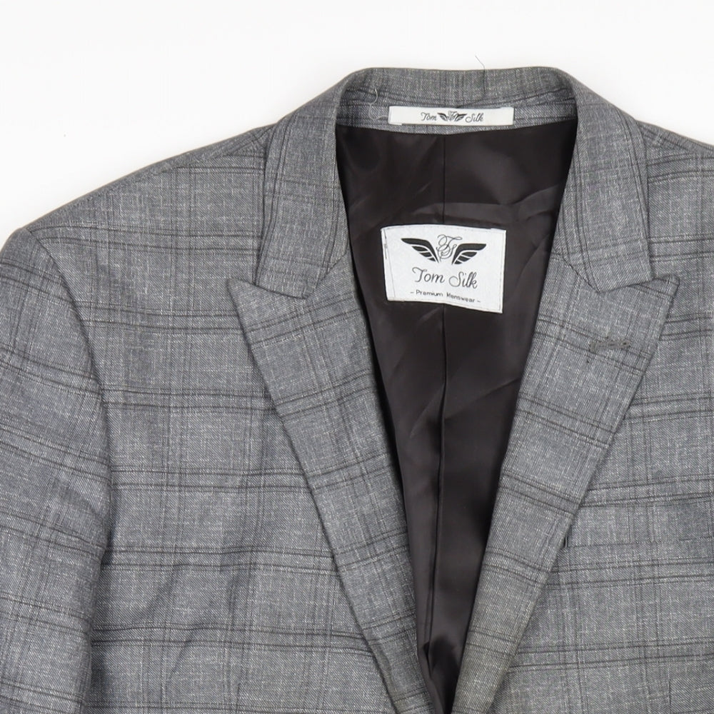 Tom Silk Mens Grey Plaid Viscose Jacket Blazer Size 42 Regular