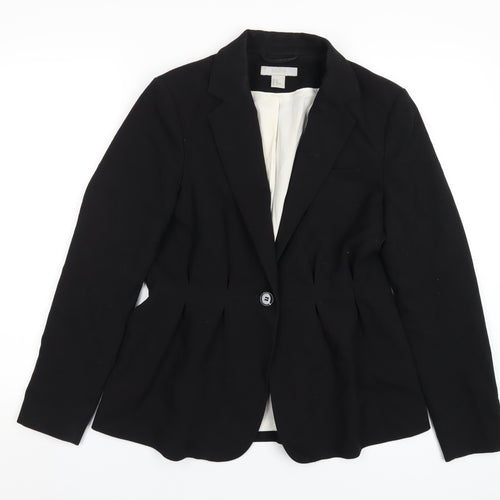 H&M Womens Black Polyester Jacket Blazer Size 14