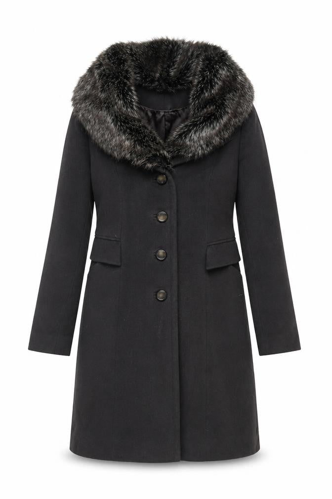 Front view of Kaliko women’s grey overcoat coat, size UK 12, button