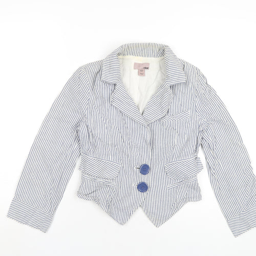 H&M Womens Blue Striped Jacket Blazer Size 8 Button