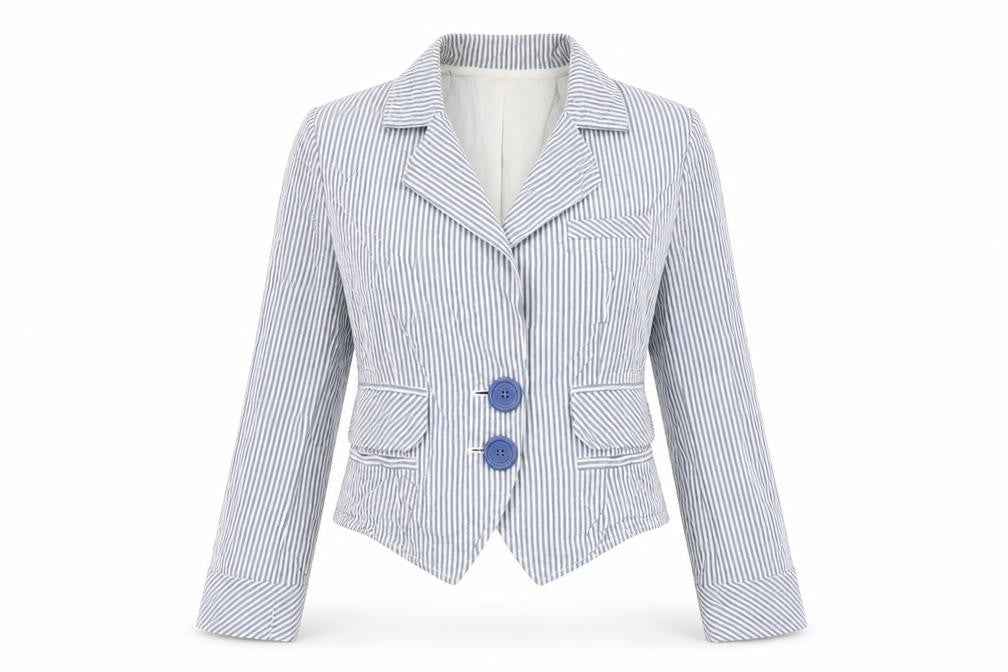 H&M Womens Blue Striped Jacket Blazer Size 8 Button
