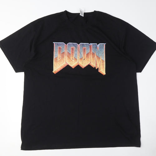 Doom Men's Black Cotton T-Shirt, Large, Crew Neck