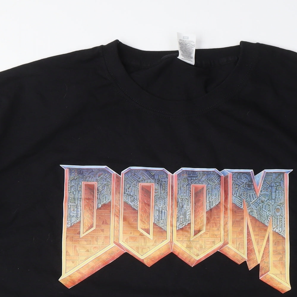 Doom Men's Black Cotton T-Shirt, Large, Crew Neck