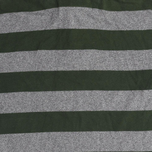 Howick Men's Green Grey Striped Collared T-Shirt L