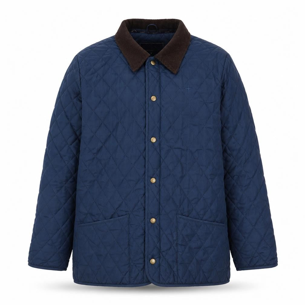 Front view of Mountain Life Men's Blue Quilted Jacket, M, Outdoor Casual