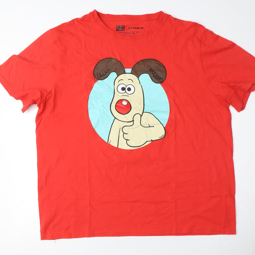 Comic Relief Wallace & Gromit Red Men's L Cartoon T-Shirt