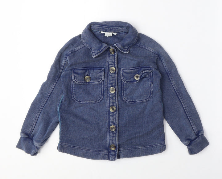 Girls Blue Button-Up Shirt 4-5 Years Regular Fit Cotton