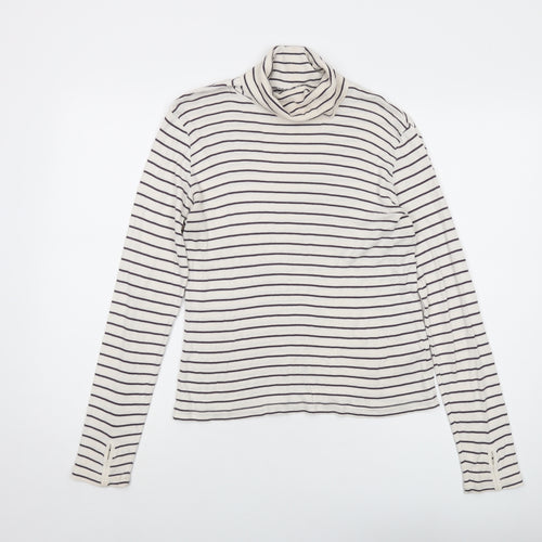 Joules Womens White Striped Cotton Basic T-Shirt Size 16 Roll Neck