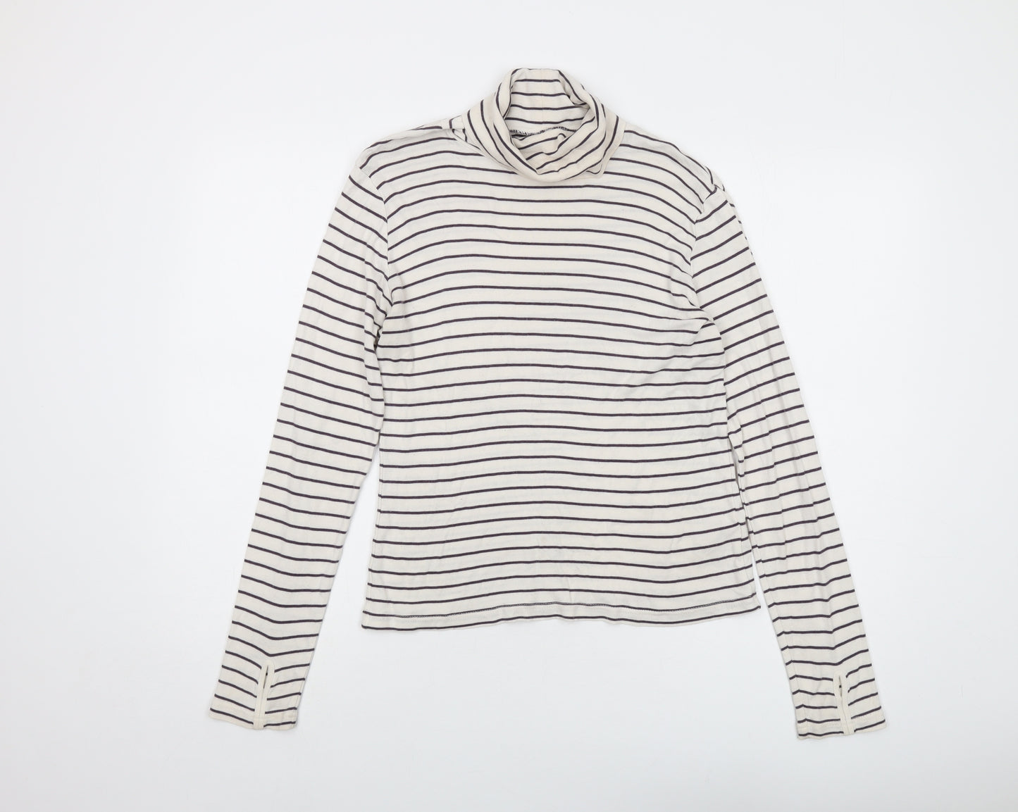 Joules Womens White Striped Cotton Basic T-Shirt Size 16 Roll Neck