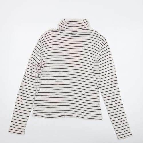 Joules Womens White Striped Cotton Basic T-Shirt Size 16 Roll Neck