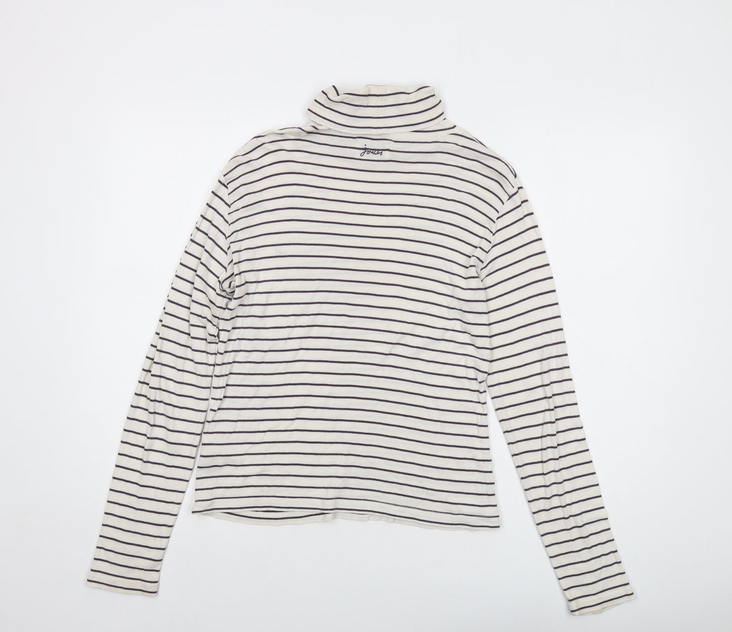 Joules Womens White Striped Cotton Basic T-Shirt Size 16 Roll Neck