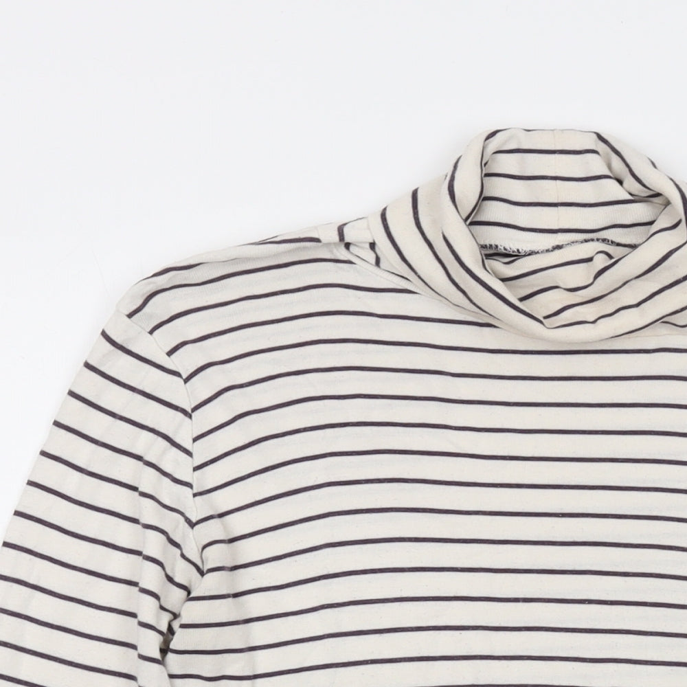 Joules Womens White Striped Cotton Basic T-Shirt Size 16 Roll Neck