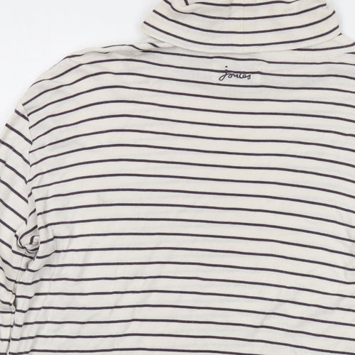 Joules Womens White Striped Cotton Basic T-Shirt Size 16 Roll Neck