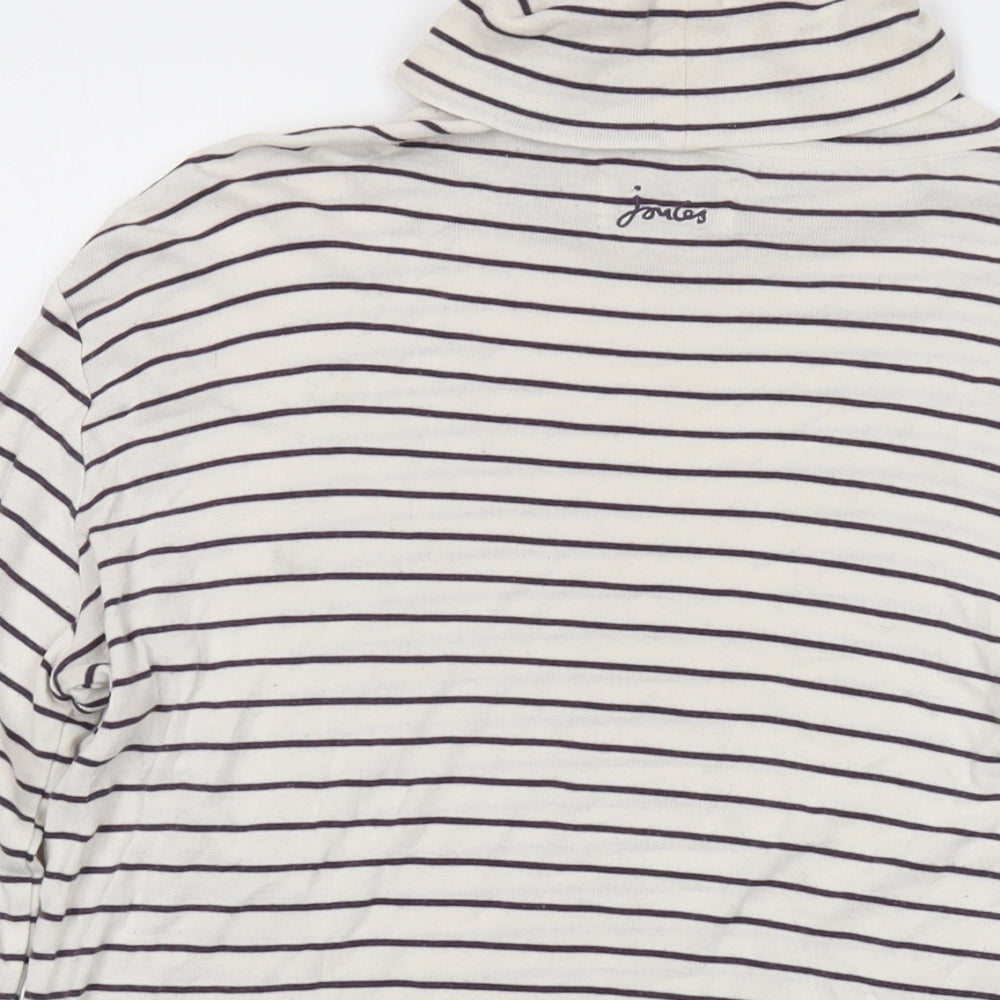 Joules Womens White Striped Cotton Basic T-Shirt Size 16 Roll Neck