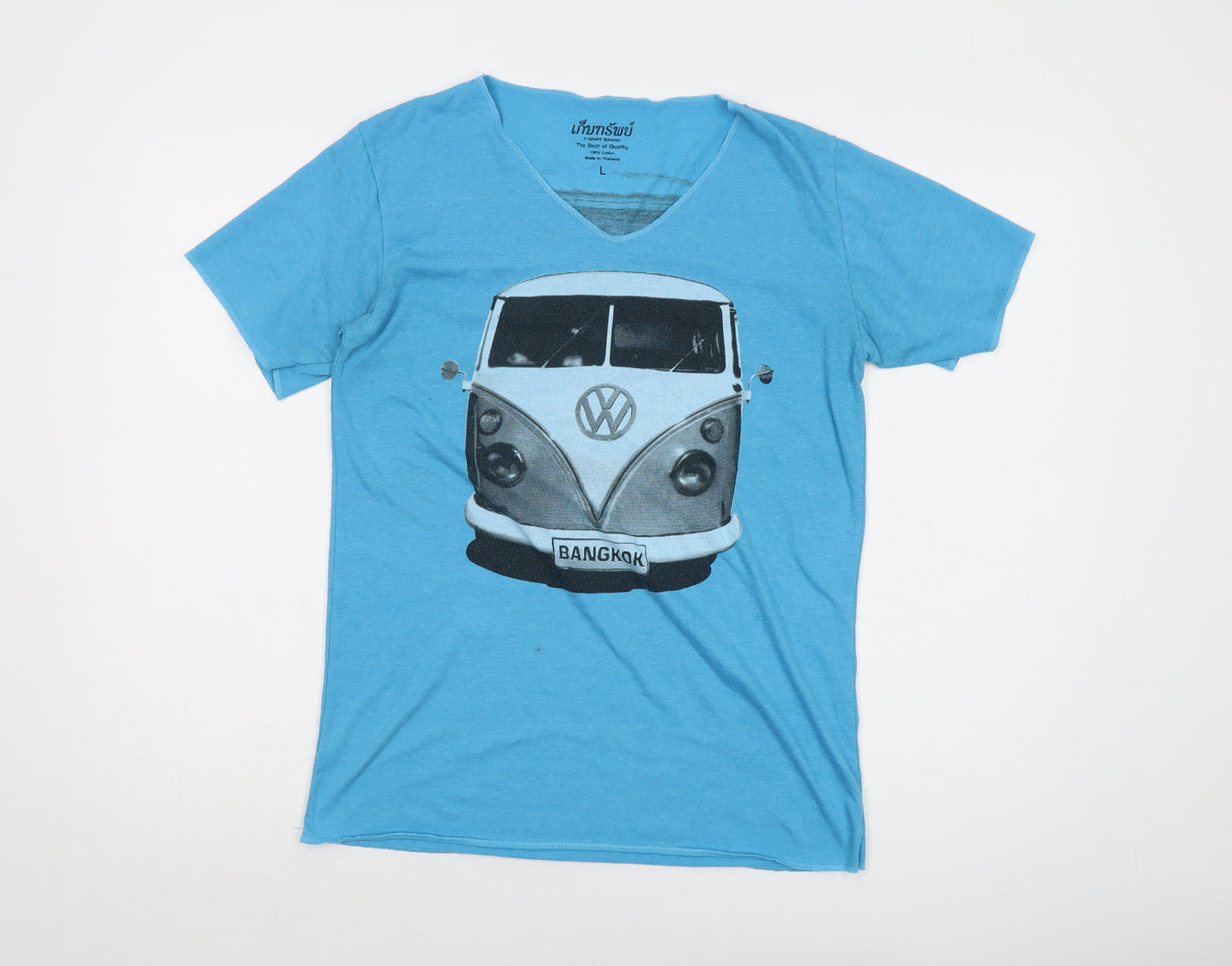 Volkswagen Mens Blue Cotton T-Shirt Size L V-Neck