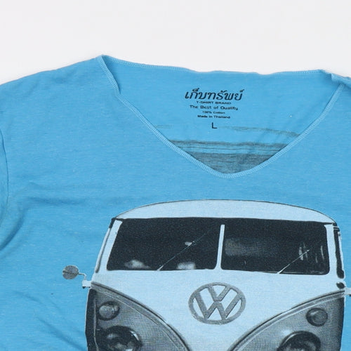 Volkswagen Mens Blue Cotton T-Shirt Size L V-Neck