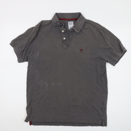 Crew Clothing Mens Grey Cotton Polo Size M Collared Button