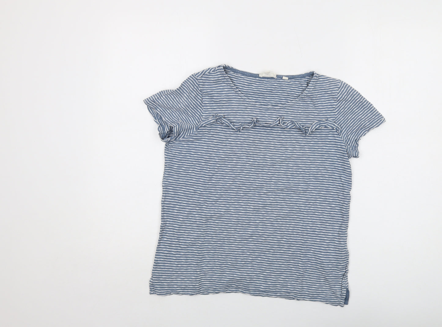 Fat Face Womens Blue Striped Cotton Basic T-Shirt Size 8 Crew Neck