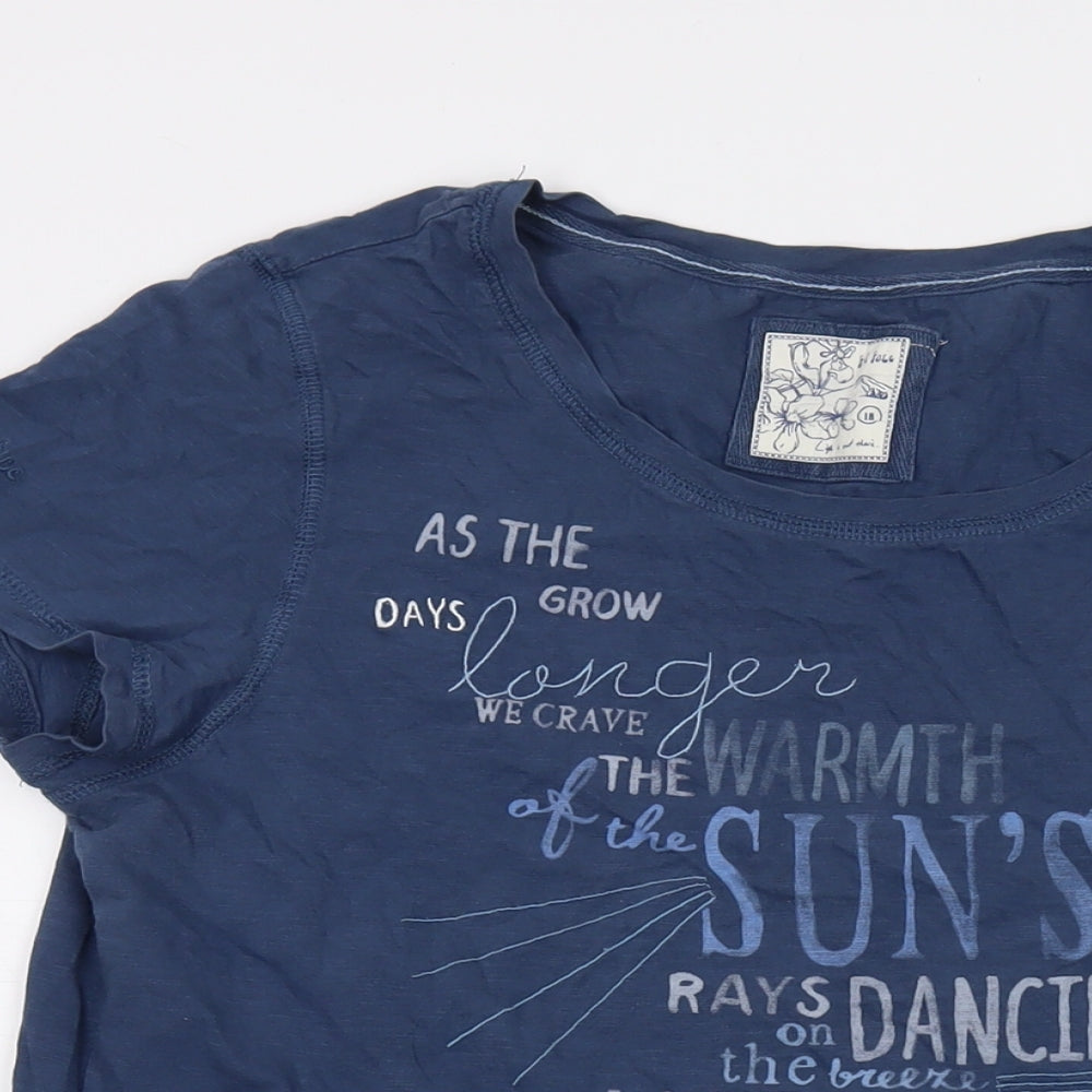 Fat Face Womens Blue Cotton Basic T-Shirt Size 18 Round Neck