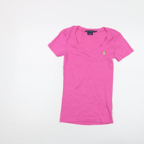 Ralph Lauren Sport Womens Pink Cotton Basic T-Shirt Size XS V-Neck