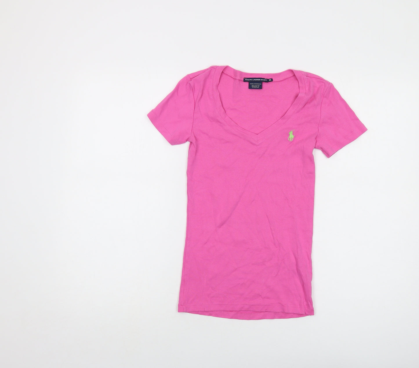 Ralph Lauren Sport Womens Pink Cotton Basic T-Shirt Size XS V-Neck