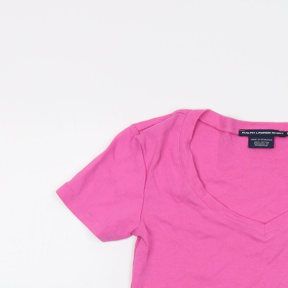 Ralph Lauren Sport Womens Pink Cotton Basic T-Shirt Size XS V-Neck