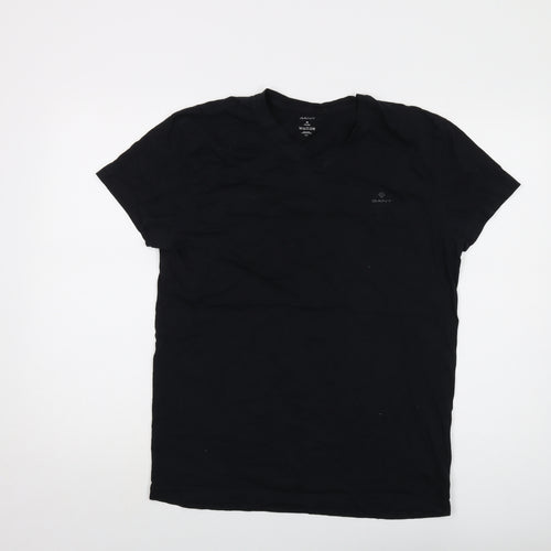 GANT Mens Black Cotton T-Shirt Size M V-Neck