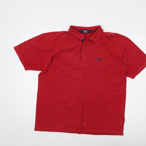 Cotton Traders Mens Red Cotton Polo Size M Collared Button