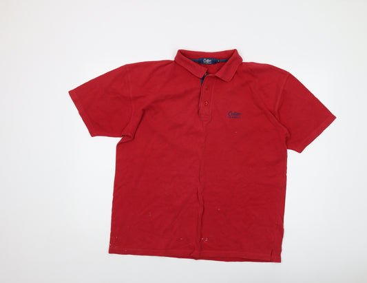 Cotton Traders Mens Red Cotton Polo Size M Collared Button