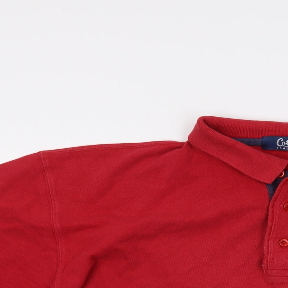 Cotton Traders Mens Red Cotton Polo Size M Collared Button