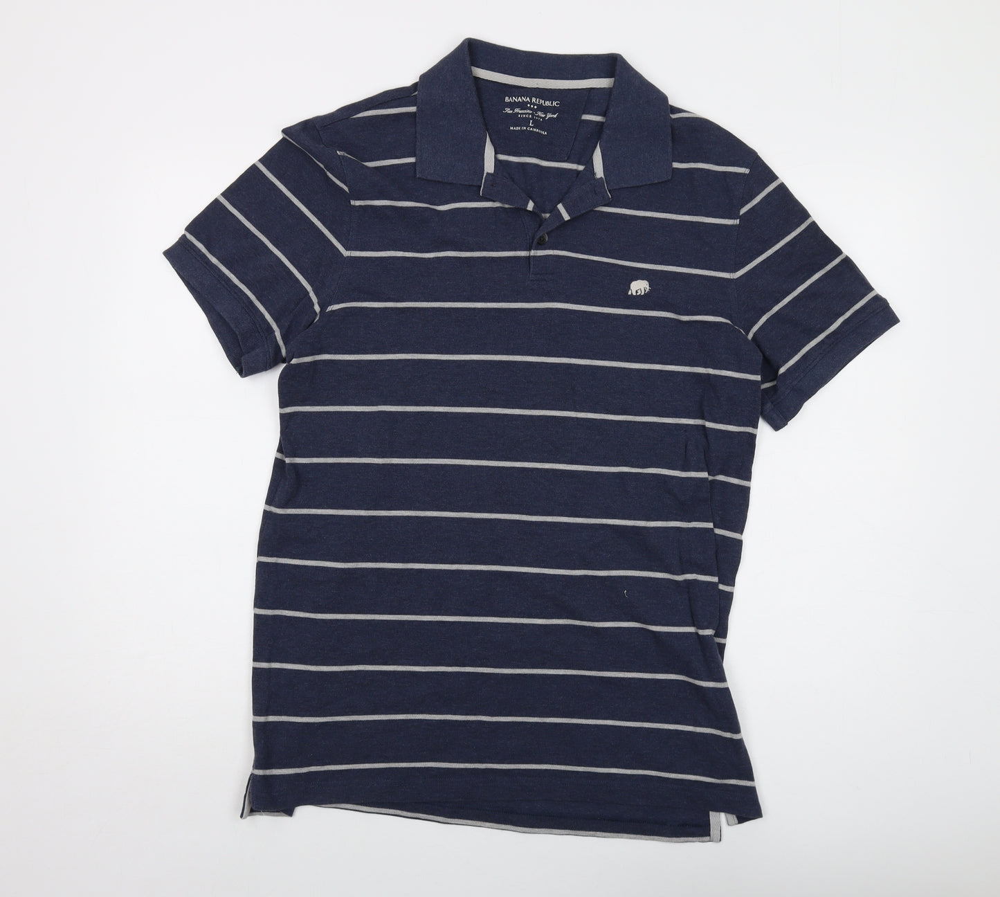 Banana Republic Mens Blue Striped Cotton Polo Size L Collared Button