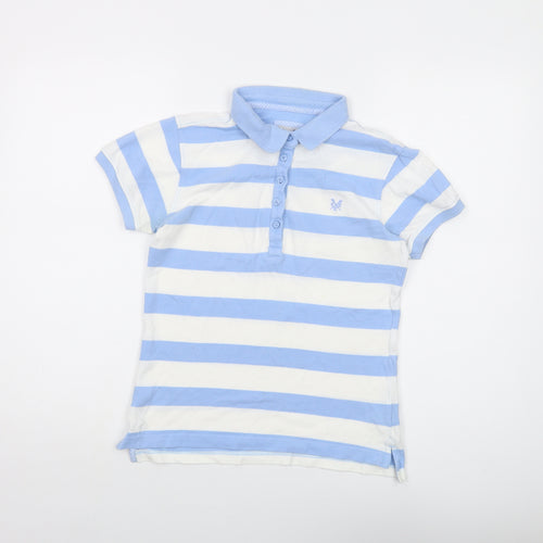 Crew Clothing Womens Blue Striped Cotton Basic Polo Size 8 Collared