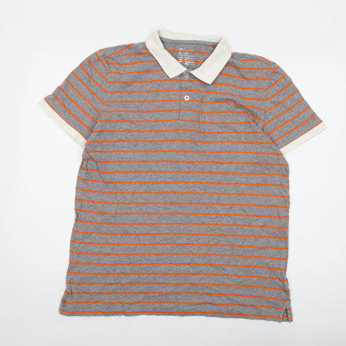 Gap Mens Grey Striped Cotton Polo Size L Collared Button