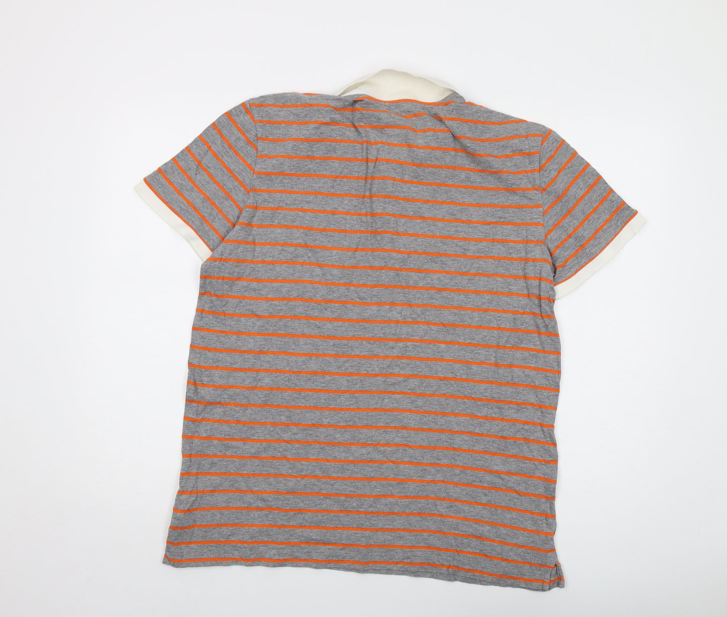 Gap Mens Grey Striped Cotton Polo Size L Collared Button