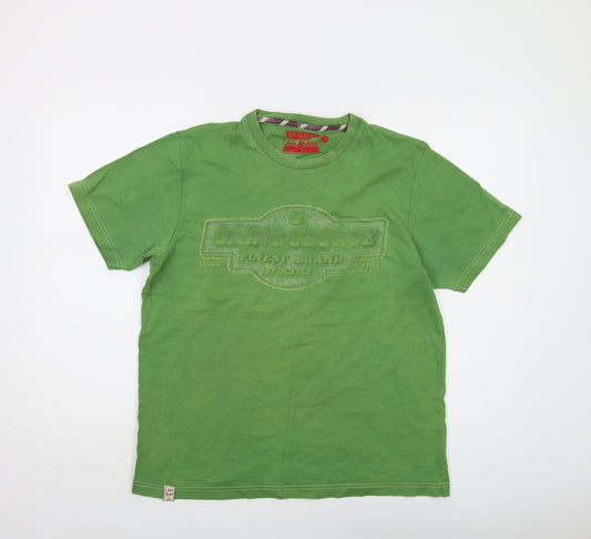 St George Mens Green Cotton T-Shirt Size M Crew Neck