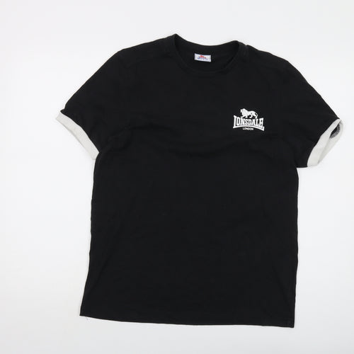 Lonsdale Mens Black Cotton T-Shirt Size M Crew Neck