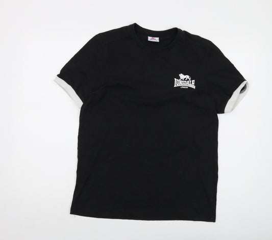 Lonsdale Mens Black Cotton T-Shirt Size M Crew Neck