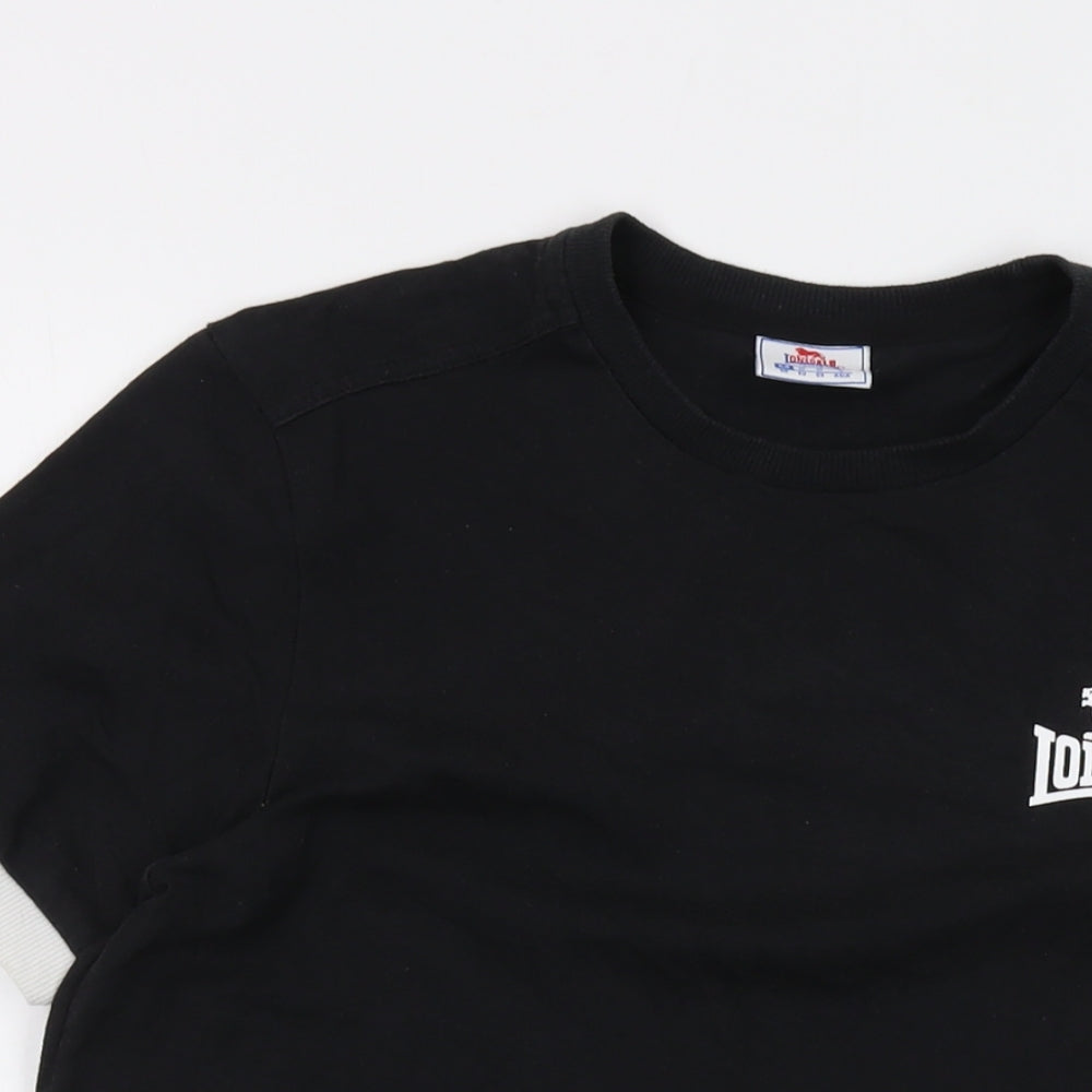 Lonsdale Mens Black Cotton T-Shirt Size M Crew Neck