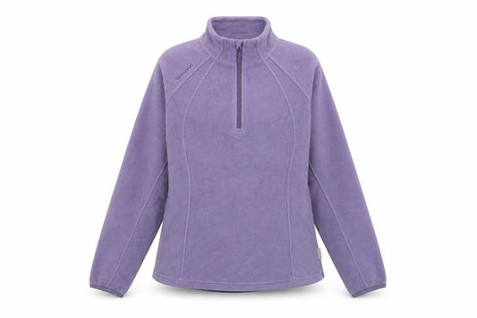 Front view of Quechua women’s purple polyester pullover sweatshirt, size M, zip