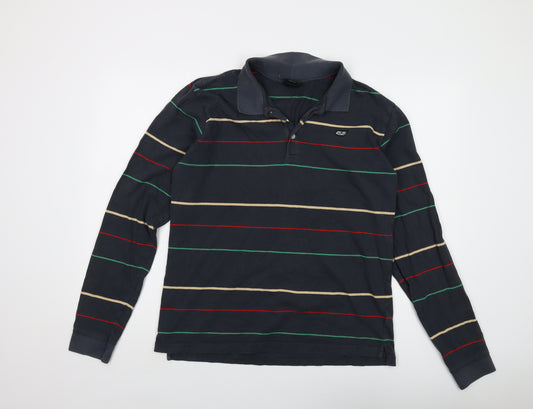 55DSL Mens Multicoloured Striped Cotton Polo Size XL Collared Button