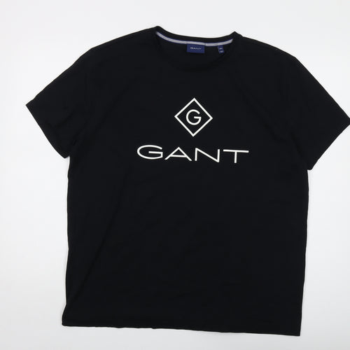 GANT Mens Black Cotton T-Shirt Size 2XL Crew Neck