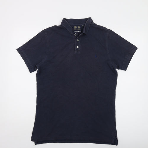 MUSTO Mens Blue Cotton Polo Size S Collared Button