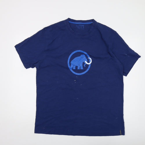 Mammut Mens Blue Cotton T-Shirt Size 2XL Crew Neck