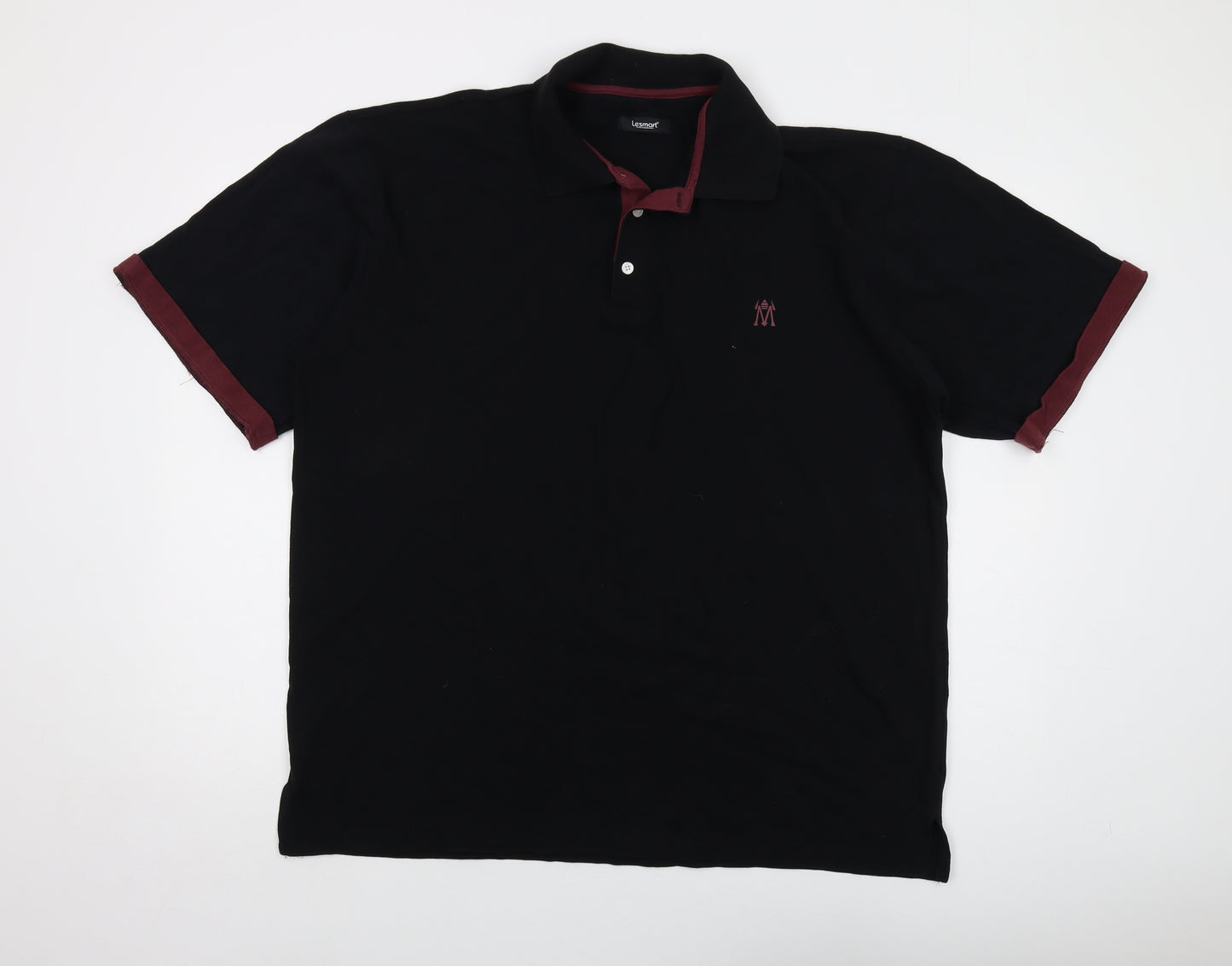 Lesmart Mens Black Cotton Polo Size 2XL Collared Button